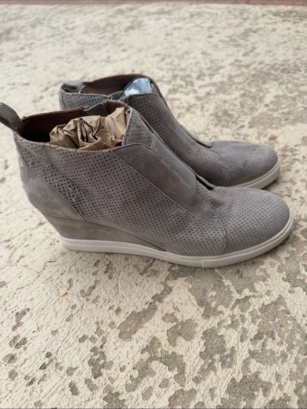 Paolo Gray Perforated Suede Wedge Sneakers